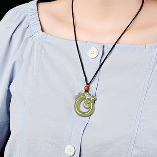 Buddha Gift White Jade Cyan Jade Dragon Protection Necklace String Pendant