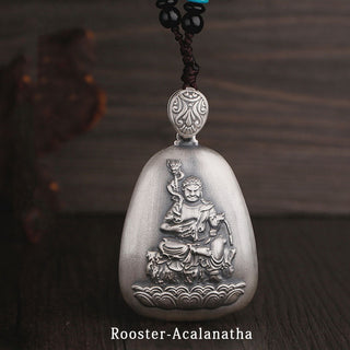 Buddha Gift 999 Sterling Silver Chinese Zodiac Natal Buddha Heart Sutra Engraved Protection Necklace Pendant