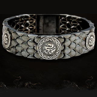 Buddha Gift 925 Sterling Silver Dragon Scales Luck Success Bracelet Bangle
