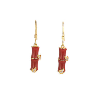 Buddha Gift 925 Sterling Silver Hetian Jade Chrysoberyl Cat Eye Red Agate Bamboo Luck Drop Earrings