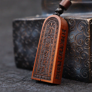 Buddha Gift Lightning Struck Jujube Wood Taoist Five Thunder Order Luck Protection Necklace Pendant