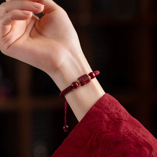 Buddha Gift Tibet Cinnabar Om Mani Padme Hum Engraved Blessing Braided Bracelet
