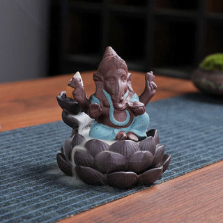 Buddha Gift Ganesh Elephant Purple Clay Backflow Smoke Fountain Protection Incense Burner