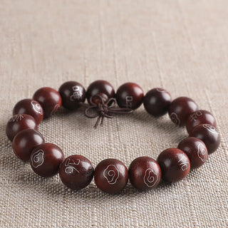 Buddha Gift 925 Sterling Silver Inlaid Small Leaf Red Sandalwood Om Mani Padme Hum Character Auspicious Clouds Protection Bracelet