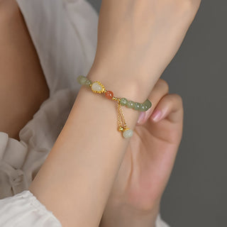 Buddha Gift 925 Sterling Silver Hetian Jade Gourd Lotus Abundance Luck Bracelet
