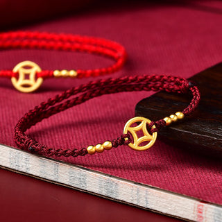 Buddha Gift Copper Coin Strength Braided String Bracelet Anklet