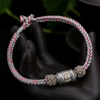 Buddha Gift 925 Sterling Silver Om Mani Padme Hum Prayer Wheel Luck Strength Red String Bracelet