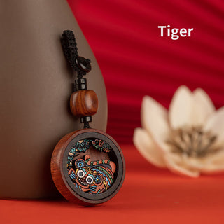 Buddha Gift Year Of The Dragon Hand Painted Chinese Zodiac Rosewood Carved Calm Key Chain