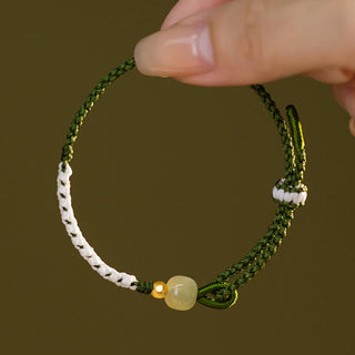 Buddha Gift 925 Sterling Silver Hetian Jade Bead Luck Braided Rope Bracelet