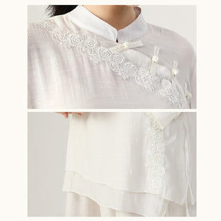 Buddha Gift 2Pcs Long Sleeve Frog-Button Meditation Prayer Zen Practice Tai Chi Uniform Clothing Women's Set