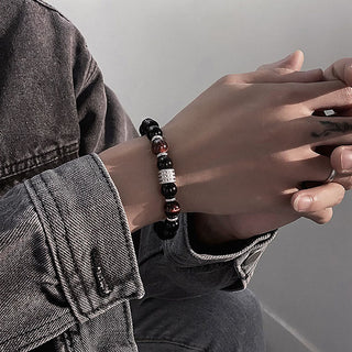 Buddha Gift Natural Black Obsidian Tiger Eye Strength Fulfillment Bracelet