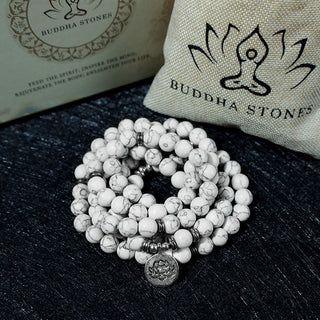 Buddha Gift White Turquoise Lotus Mala Healing Bracelet