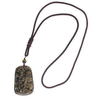 Buddha Gift Gold Sheen Obsidian Three Goats Bring Good Luck Pattern Wealth Necklace Pendant
