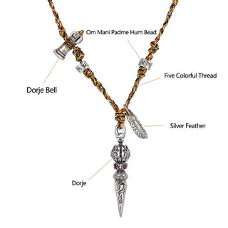 Buddha Gift Tibetan Handmade 925 Sterling Silver Dorje Vajra Om Mani Padme Hum Feather Strength Necklace Pendant