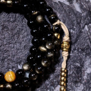 Buddha Gift 108 Mala Beads Gold Sheen Obsidian Tiger Eye Eagle's Eye Stone Wealth Bracelet