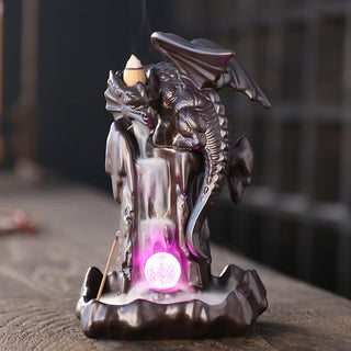 Buddha Gift Nordic Dragon Ceramic Backflow Smoke Fountain Meditation Healing Incense Burner Led Ball Decoration