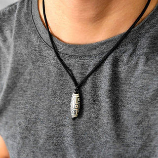 Buddha Gift Tibet Nine-Eye Dzi Bead Pattern Copper Auspicious Clouds Wealth Necklace Pendant