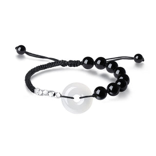 Buddha Gift 925 Sterling Silver Black Obsidian Agate Peace Buckle Strength Bracelet
