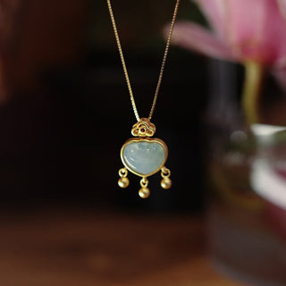 Buddha Gift 925 Sterling Silver Natural Jade Chalcedony Lock of Good Wishes Luck Necklace Pendant Bangle Bracelet