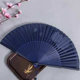 Buddha Gift Crane Dragonfly Lotus Peony Plum Blossom Butterfly Handheld Silk Bamboo Folding Fan 22.5cm