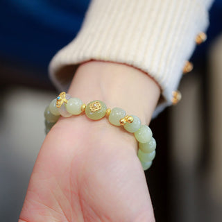 Buddha Gift 925 Sterling Silver Plated Gold Natural Hetian Jade Luck Necklace Pendant Bracelet Set