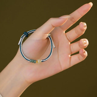 Buddha Gift 925 Sterling Silver Hetian Jade Bead Abundance Braided Rope Bracelet