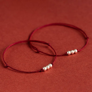 Buddha Gift 925 Sterling Silver Three Beads Protection String Bracelet Anklet