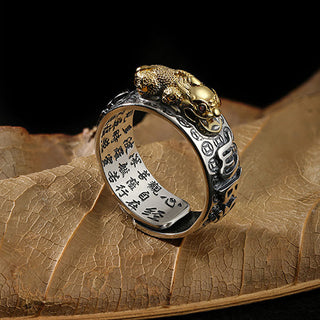 Buddha Gift Tibetan 990 Sterling Silver Om Mani Padme Hum PiXiu Dorje Vajra Heart Sutra Engraved Wealth Ring