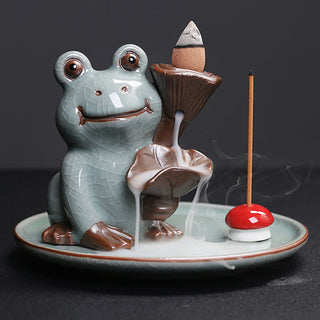 Buddha Gift Meditation Frog Ceramic Lotus Healing Incense Burner