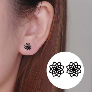 Buddha Gift Tibetan Lotus Pattern New Beginning Stud Earrings