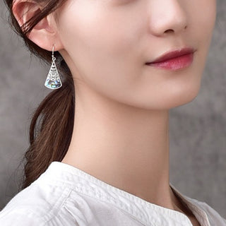 Buddha Gift Copper Tridacna Stone Hollow Pattern Blessing Drop Earrings