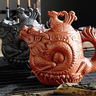 Buddha Gift Vintage Dragon Phoenix Ceramic Teapot