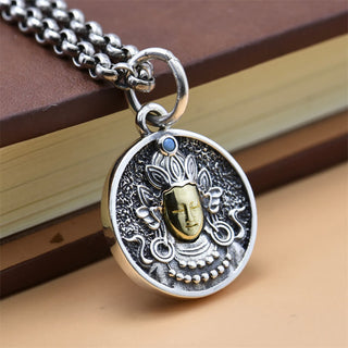 Buddha Gift 925 Sterling Silver Green Tara Double Dorje Vajra Protection Necklace Pendant