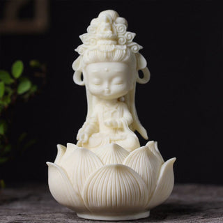 Buddha Gift Mini Ivory Fruit Kwan Yin Avalokitesvara Lotus Wealth Desk Decoration