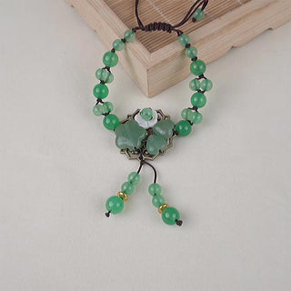 Buddha Gift Natural Green Jade Luck Dangling Flower Bracelet