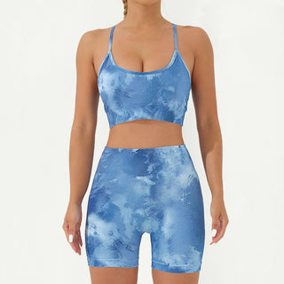 Buddha Gift 2Pcs Camo Print Backless Criss-Cross Strap Top Bra Shorts Leggings Pants Fitness Yoga Outfit Set