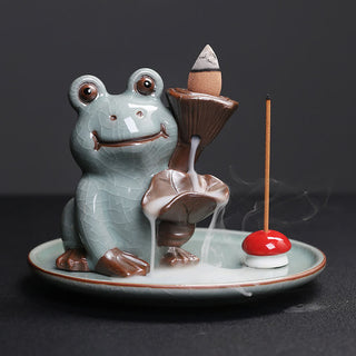 Buddha Gift Meditation Frog Ceramic Lotus Healing Incense Burner