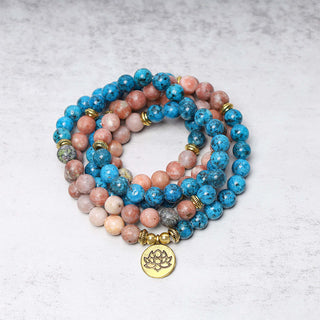 Buddha Gift 108 Mala Beads Apatite Red Stone Lotus Meditation Prayer Bead Bracelet