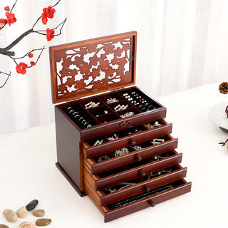 Buddha Gift Vintage Plum Blossom Carved Wooden Jewelry Box Six-Layer Jewelry Storage Box