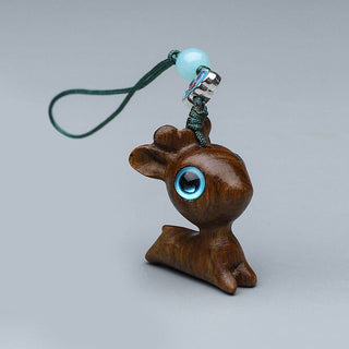 Buddha Gift Green Sandalwood Mini Cute Animal Rabbit Cat Deer Whale Prosperity Phone Hanging Decorations