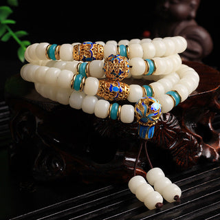 Buddha Gift Natural White Bodhi Seed Mala 108 Beads Wealth Bracelet