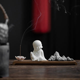Buddha Gift Lotus Flower Tathagata Kwan Yin Avalokitesvara Ksitigarbha Meditation Ceramic Stick Incense Burner Decoration