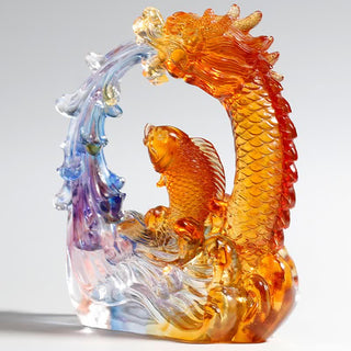 Buddha Gift Feng Shui Dragon Koi Fish Handmade Liuli Crystal Art Piece Home Office Decoration