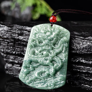 Buddha Gift Natural Jade Chinese Zodiac Dragon Sea Luck String Necklace Pendant