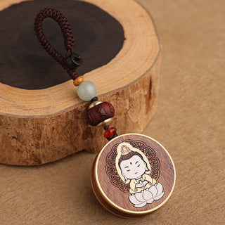 Buddha Gift Ebony Wood Rosewood Buddha Avalokitesvara Om Mani Padme Hum Balance Car Key Chain Decoration
