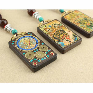 Buddha Gift Tibet God of Wealth Thangka Ebony Peace Necklace Pendant