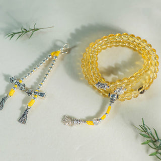 Buddha Gift 108 Mala Beads 925 Sterling Silver Natural Citrine Red Agate White Jade Prosperity Charm Bracelet