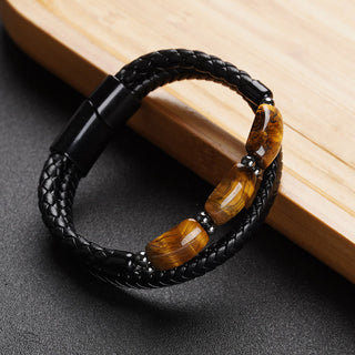 Buddha Gift Natural Tiger Eye Protection Willpower Magnetic Buckle Leather Bracelet