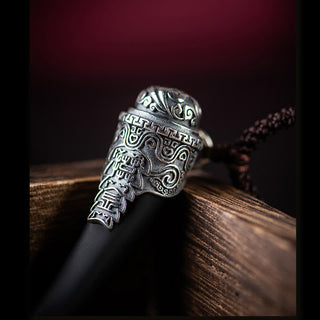 Buddha Gift 925 Sterling Silver Black Obsidian Wolf Tooth Pattern Strength Necklace Pendant