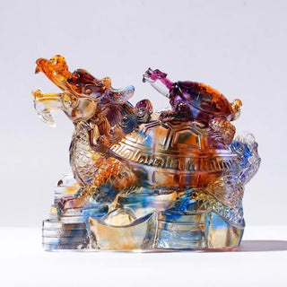 Buddha Gift Feng Shui Dragon Turtles Handmade Liuli Crystal Art Piece Protection Home Office Decoration